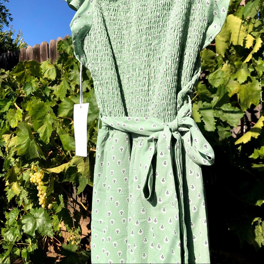 Purple Snow matcha, shirred, ruffle-strap jumpsuit - Picture 4 of 9